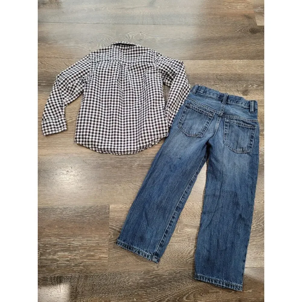 Gap Boys Size 5 Loose Fit‎ Jeans and Gingham Button Shirt Outfit #7